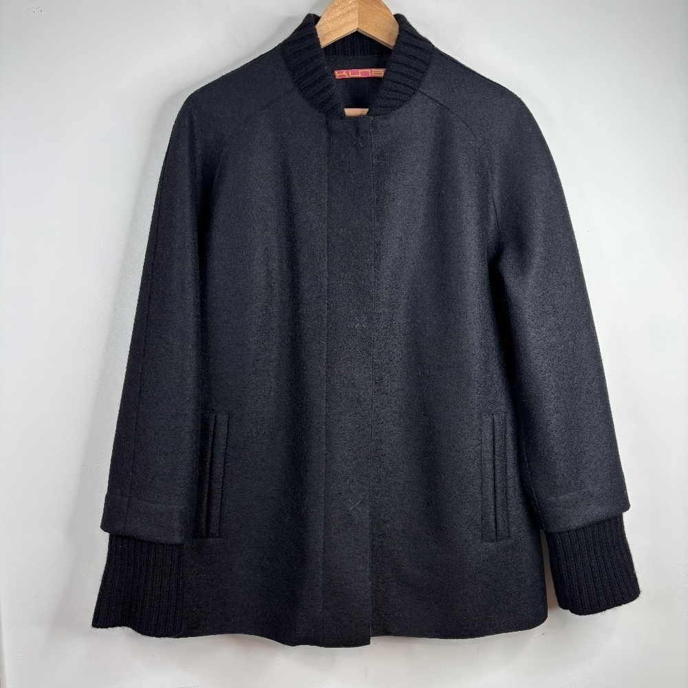 Kuna Alpaca Wool Dress Coat  XL Charcoal Grey Pockets Classic Minimalist Fall
